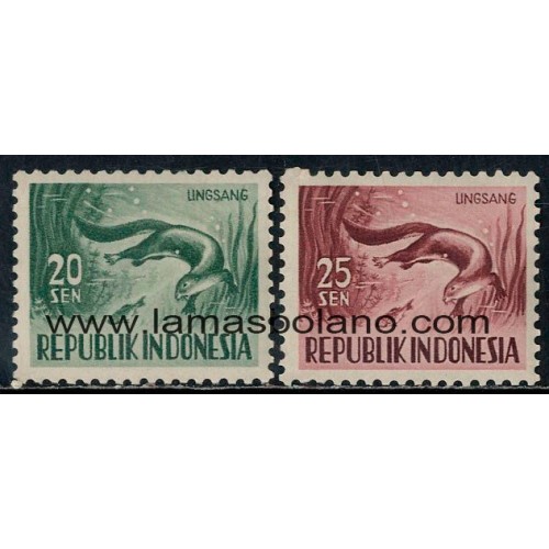 SELLOS INDONESIA 1956-58 - FAUNA - 2 VALORES - CORREO
