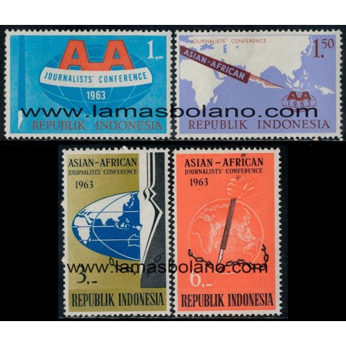 SELLOS INDONESIA 1963 - CONFERENCIA DE LOS PERIODISTAS AFROASIATICOS EN DJAKARTA - 4 VALORES - CORREO