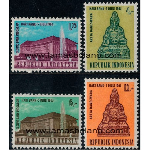 SELLOS INDONESIA 1963 - BANCO DE INDONESIA - 4 VALORES - CORREO