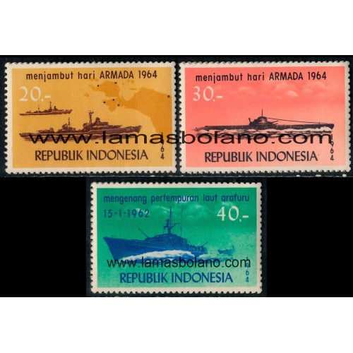 SELLOS INDONESIA 1964 MARINA NACIONAL BARCOS - 3 VALORES - CORREO