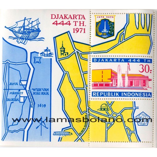 SELLOS INDONESIA 1971 444 ANIVERSARIO DE DJAKARTA - HOJITA BLOQUE