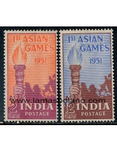 SELLOS INDIA 1951 - PRIMEROS JUEGOS ASIATICOS EN NUEVA DELHI - 2 VALORES FIJASELLO - CORREO
