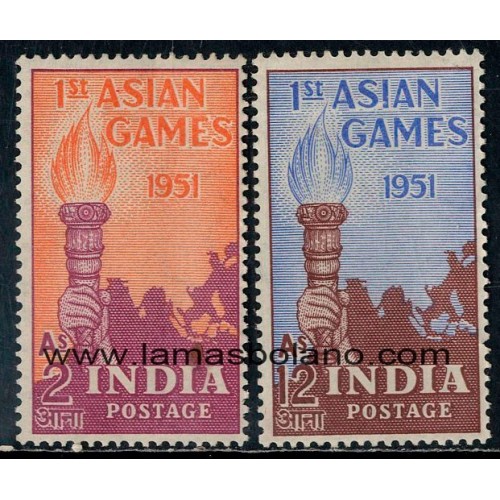 SELLOS INDIA 1951 - PRIMEROS JUEGOS ASIATICOS EN NUEVA DELHI - 2 VALORES FIJASELLO - CORREO