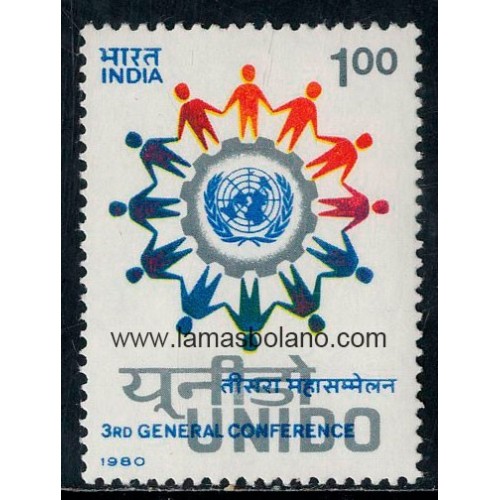 SELLOS INDIA 1980 - 3 CONFERENCIA DE LA ORGANIZACION DE LA ONU SOBRE DESARROLLO INDUSTRIAL EN NUEVA DELHI - 1 VALOR - CORREO