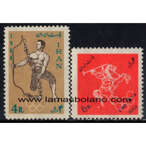 SELLOS IRAN 1964 JUEGOS OLIMPICOS DE TOKYO - 2 VALORES - CORREO