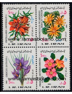 SELLOS IRAN 1985 AÑO NUEVO FLORES - 4 VALORES BLOQUE 4 - CORREO