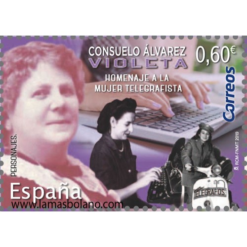 SELLOS ESPAÑA 2019 CONSUELO ALVAREZ VIOLETA HOMENAJE A LA MUJER TELEGRAFISTA - 1 VALOR - CORREO