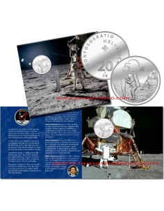 MONEDA SUIZA PLATA 2019 APOLLO XI 50 ANIVERSARIO DEL DESEMBARCO LUNAR 20 FRANCOS SUIZOS EN BLISTER 2