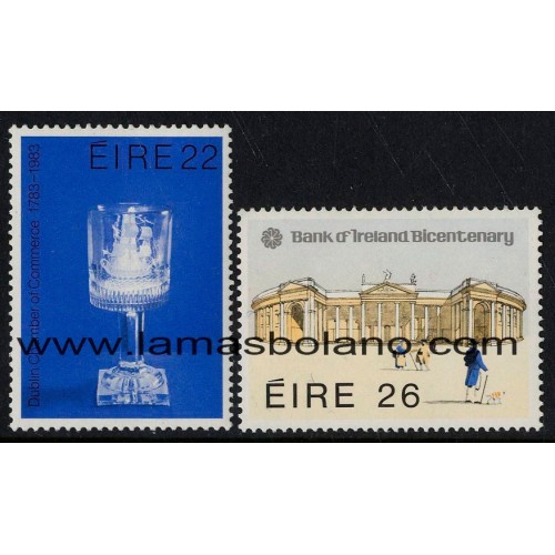 SELLOS IRLANDA 1983 CAMARA COMERCIO DE DUBLIN Y BANCO DE IRLANDA EN DUBLIN - 2 VALORES - CORREO