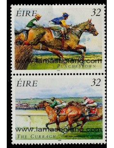 SELLOS IRLANDA 1996 CARRERAS DE CABALLOS IRLANDESES - 2 VALORES DIPTICO - CORREO