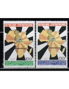SELLOS CENTROAFRICA 1990 - COPA NACIONES BALONCESTO - 2 VALORES - CORREO 