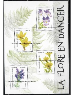 SELLOS FRANCIA 2019 - FLORA EN EXTINCIÓN - 4 VALORES EMITIDOS EN HOJA BLOQUE