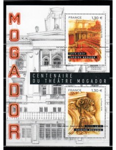 SELLOS FRANCIA 2019 - TEATRO MOGADOR - 2 VALORES EMITIDOS EN HOJITA BLOQUE