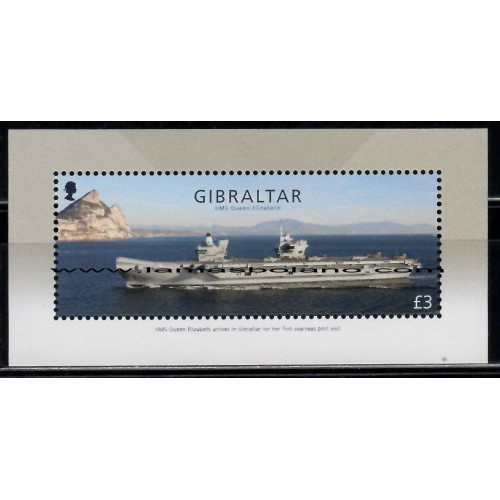SELLOS GIBRALTAR 2018 - HMS REINA ELIZABETH - 1 VALOR EMITIDO EN HOJITA BLOQUE