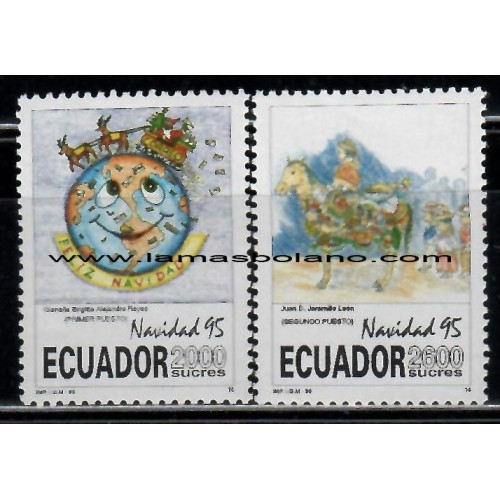 SELLOS ECUADOR 1995 - NAVIDAD - 2 VALORES - CORREO