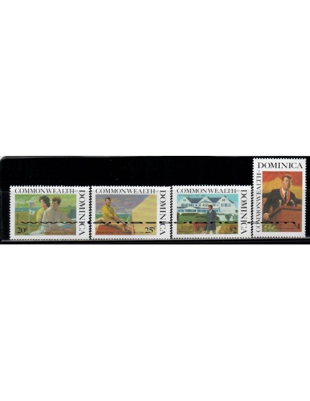 SELLOS DOMINICA 1988 - MUERTE PRESIDENTE J.F.KENNEDY - 4 VALORES - CORREO