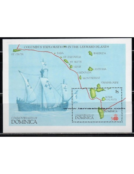 SELLOS DOMINICA 1987 - DESCUBRIMIENTO DE AMERICA - HOJITA BLOQUE DENTADA