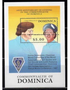 SELLOS DOMINICA 1989 - MOVIMIENTO SCOUT FEMENINO - HOJITA BLOQUE DENTADA