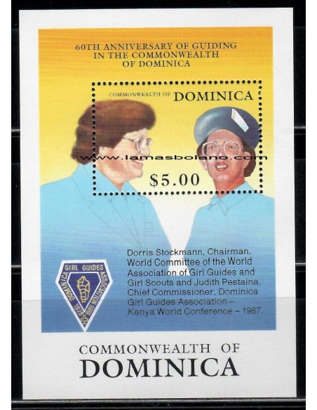 SELLOS DOMINICA 1989 - MOVIMIENTO SCOUT FEMENINO - HOJITA BLOQUE DENTADA