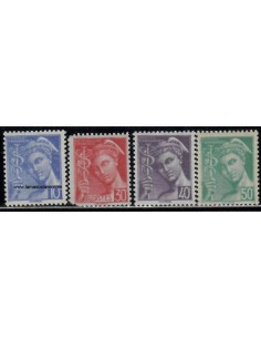 SELLOS FRANCIA 1942 - TIPO MERCURE MODIFICADO - 4 VALORES ** ESQUINA ROTA - CORREO