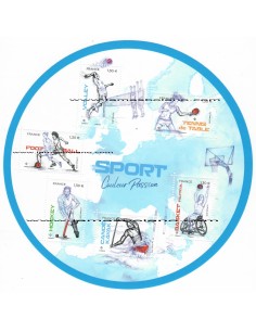 SELLOS FRANCIA 2019 - DEPORTE - 6 VALORES EMITIDOS EN HOJA BLOQUE
