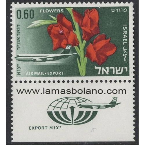 SELLOS ISRAEL 1968 EXPORTACIONES FLORES - 1 VALOR CON BANDELETA - AEREO