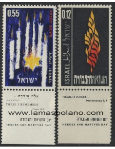 SELLOS ISRAEL 1962 MARTIRES Y HEROES - 2 VALORES CON BANDELETA - CORREO