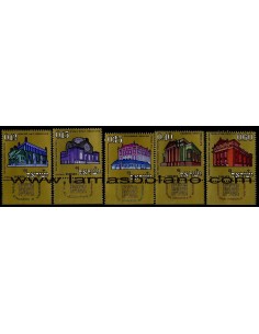 SELLOS ISRAEL 1970 AÑO NUEVO SINAGOGAS - 5 VALORES CON BANDELETA - CORREO
