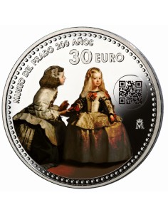 MONEDA ESPAÑA 2019 30 EUROS PLATA A COLOR LAS MENINAS BICENTENARIO DEL MUSEO DEL PRADO CARTERITA 2