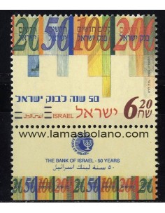 SELLOS ISRAEL 2004 BANCO DE ISRAEL CINCUENTENARIO - 1 VALOR CON BANDELETA - CORREO