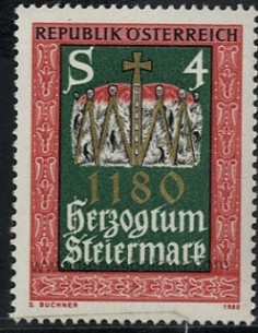 SELLOS DE AUSTRIA 1980 - CONCESION DE ESTATUTO DE DUCADO A STYRIE 800 ANIVERSARIO - 1 VALOR - CORREO