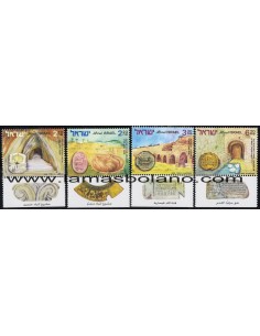 SELLOS ISRAEL 2005 ANTIGUOS SISTEMAS DE SUMINISTRO DE AGUA - 4 VALORES CON BANDELETA - CORREO