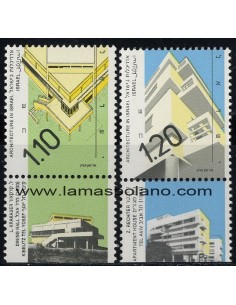 SELLOS ISRAEL 1990 ARQUITECTURA EN ISRAEL - 2 VALORES CON BANDELETA - CORREO