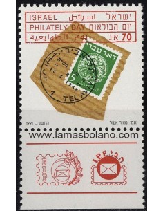 SELLOS ISRAEL 1991 JORNADA DE LA FILATELIA - 1 VALOR CON BANDELETA - CORREO