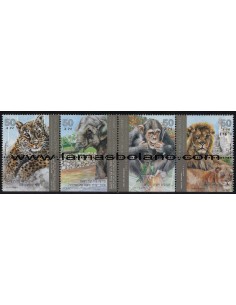 SELLOS ISRAEL 1992 ANIMALES DE ZOO - 4 VALORES TIRA CON BANDELETA - CORREO