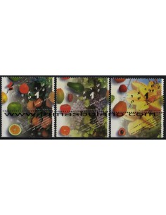 SELLOS ISRAEL 1996 FRUTOS - 3 VALORES CON BANDELETA - CORREO