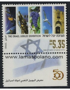 SELLOS ISRAEL 1998 EXPOSICION DEL JUBILEO DE ISRAEL - 1 VALOR CON BANDELETA - CORREO