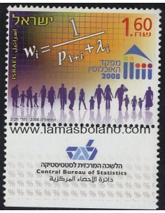 SELLOS ISRAEL 2008 OFICINA CENTRAL DE ESTADISTICA. CENSO DE LA POBLACION EN 2008   - 1 VALOR CON BANDELETA - CORREO