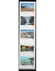 SELLOS CANADA 2019 LUGARES DE CANADÁ 5 VALORES AUTOADHESIVOS PROCEDENTES DE RULETA