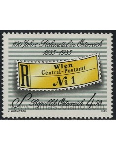 SELLOS DE AUSTRIA 1985 - ETIQUETA DE CERTIFICADO DEL CORREO AUSTRIACO CENTENARIO - 1 VALOR - CORREO