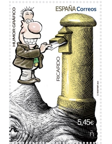 SELLOS ESPAÑA 2020 HUMOR GRAFICO RICARDO 1 VALOR PROCEDE HOJITA BLOQUE