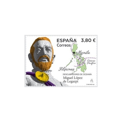 SELLOS ESPAÑA 2020 DESCUBRIDORES DE OCEANIA MIGUEL LOPEZ DE LEGAZPI - 1 VALOR AUTOADHESIVO MADERA
