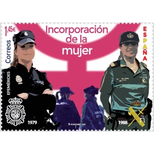 SELLOS ESPAÑA 2020 INCORPORACIÓN DE LA MUJER A POLICÍA Y GUARDIA CIVIL 1 VALOR