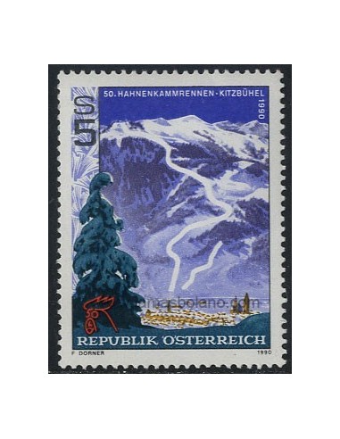 SELLOS DE AUSTRIA 1990 - PRUEBAS DE SKY ALPINO HAHNENKAMM EN KITZBUHEL CINCUENTENARIO - 1 VALOR - CORREO