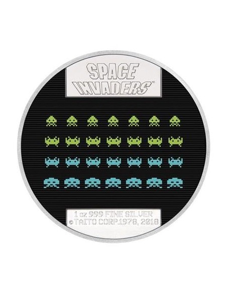 NIUE MONEDA PLATA INVASORES DEL ESPACIO SPACE INVADERS MARCIANITOS 40 ANIVERSARIO A COLOR LENTICULAR PROOF