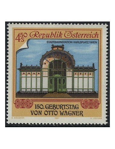 SELLOS DE AUSTRIA 1991 - OTTO WAGNER ARQUITECTO 150 ANIVERSARIO DEL NACIMIENTO - 1 VALOR - CORREO