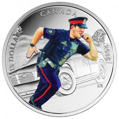 CANADA 2016 MONEDA PLATA 15 DOLARES COLOR POLICIA HEROES NACIONALES PROOF