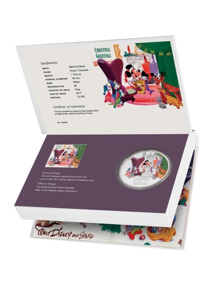 NIUE 2017 DISNEY SALUDOS DE LA TEMPORADA NAVIDAD MONEDA PLATA 2 DOLARES COLOR PROOF