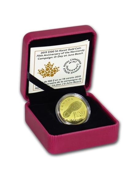 CANADÁ 2019 75 ANIVERSARIO NORMANDIA - PLAYA DE JUNO 100 DÓLARES ORO