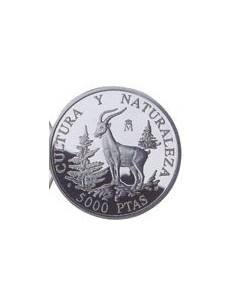 MONEDA ESPAÑA 1995 - CULTURA Y NATURALEZA II SERIE CABRA HISPANICA 5000 PESETAS PLATA PROOF - FNMT